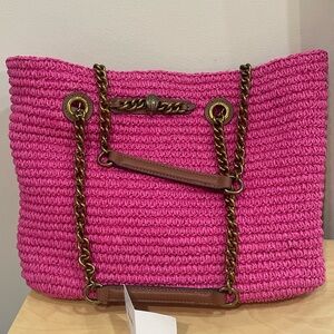 BNWT Kurt Geiger Hot Pink Woven Chain-Handle Tote